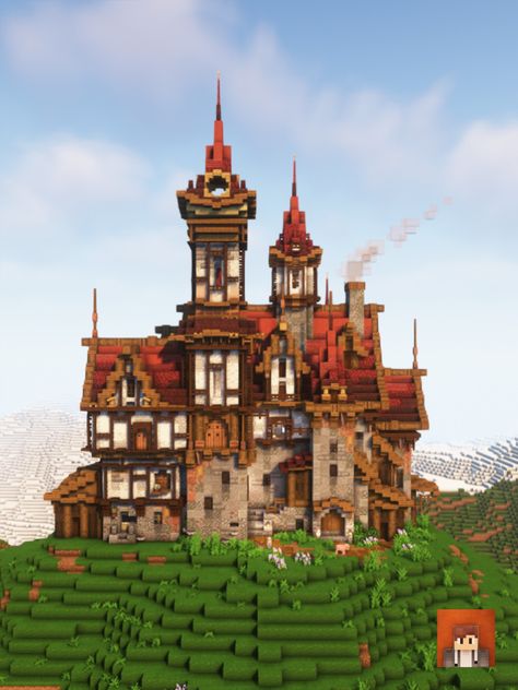 This is a base that I built long ago and I just fixed up. The texture pack I use is 'Stay True' and shaders 'complementary shaders' #Minecraft #MinecraftBuilds #MinecraftHouse #minecraftbuildingideas #Victorian #MinecraftBase #fantasy Town Blueprints Minecraft, Minecraft Cabin Mansion, Minecraft Victorian Castle, Minecraft Village Details, Minecraft Castles Medieval, Minecraft Castle Aesthetic, Minecraft Fantasy Mansion, Red Minecraft House, Modded Minecraft Builds