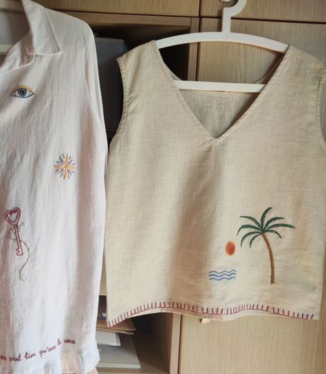 Linen Vest, Embroidery Fashion, July 1, Linen Top, Summer Collection, Summer Vibes, Hand Embroidered, Hand Embroidery, Needlework