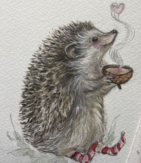 Art by Jamie Lauby Hedgehog Drawing, Storybook Art, 12 Month Calendar, Month Calendar, Art Calendar, Cute Hedgehog, Fairytale Art, Tea Art, Textured Paper