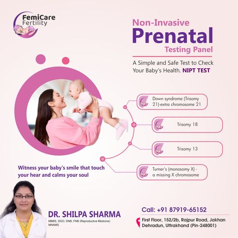 Dr. Shilpa Sharma MBBS, DGO, DNB, FNB (Reproductive Medicine) MNAMS . . Non-Invasive Prenatal Testing Panel A Simple and Safe Test to Check Your Baby's Health. NIPT TEST #femicare #ivf #dehradun #doctors #femicarefertility #baby #pregnancy #FamilyPlanning #DrShilpaSharma #dehradundoctor Nipt Test, Prenatal Vitamins For Pregnancy, Ivf Retrieval Day, Preimplantation Genetic Testing, Ivf Implantation, Paternity Test, Baby Pregnancy, Dehradun, Family Planning