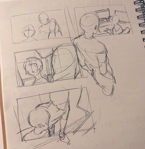 Art Inspiration Drawing Poses, Block In Method Drawing, Poses Ideas Reference, Back Art Reference, Band Drawing Reference, Perspective Art Reference, Drawing In Perspective, Comic Sketchbook, Drawing Layout