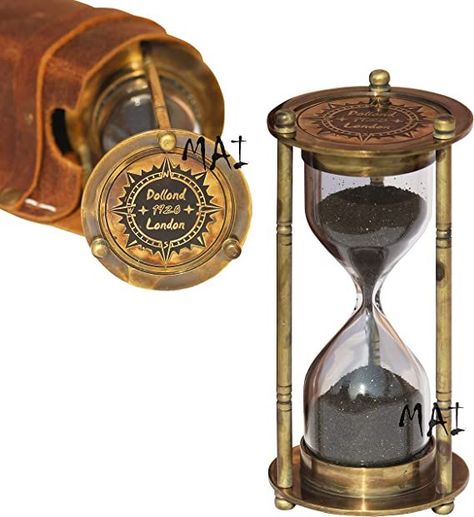 Antique Sand Timer 1 Minute Duration Decorative Nautical Vintage Style Brass Hourglass Safety Leather Case Clock Unique Hour Glass Sandglass for Office Desk Home Kitchen by Marine International Hourglass Sand Timer, Office Desk Home, Nautical Vintage, Sand Clock, Sand Glass, Sand Timer, Sand Timers, Marine Art, Hour Glass