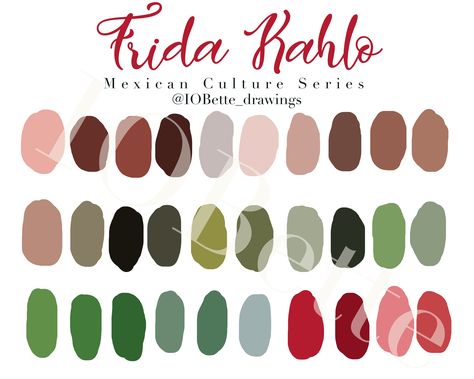 IOBette Color Palette: Frida Kahlo Mexican Culture Series. Procreate custom color palettes by IOBette Frida Kahlo Color Palette, Luxury Retreats, Mexican Culture, Good Notes, Color Palettes, Color Inspiration, Custom Color, Color Schemes, Color Palette