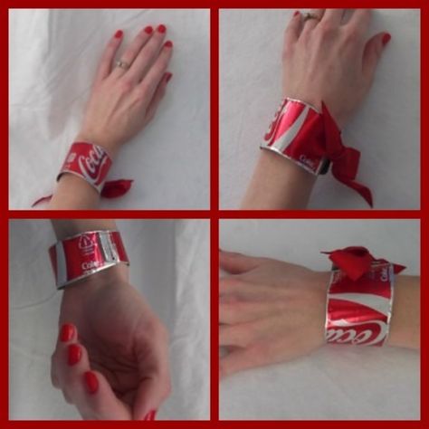 Soda Can Bracelet, Can Bracelet, Can Jewelry, Soda Can Art, Soda Can Crafts, Coke Can, Aluminum Can Crafts, Coke Cola, Tin Can Crafts