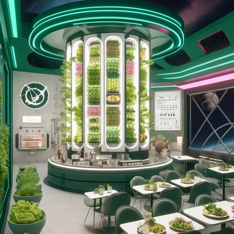 iFarm Cafe in Space 🚀 We asked AI to create a vision of the iFarm space cafe because there are no limits to our plans 🫢. We don’t know when it could be opened, but we like the concept 🧑‍🚀👩‍🚀 Will you come to the opening?☕️ #iFarmCafe, #SpaceCafe, #FutureConcept, #Innovation, #AI, #NoLimits, #Visionary, #SpaceTravel, #AstronautLife, #CulinaryInnovation Future Restaurant Technology, Fantasy Cafe Interior, Futuristic Grocery Store, Green Space Architecture, Futuristic Cafe, Cafe Plan, Warehouse Project, Farming Technology, Green Cafe