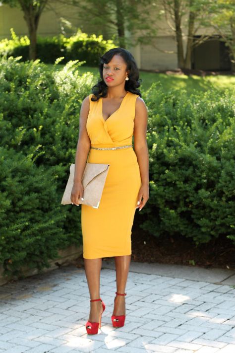 Prissysavvy: Ketchup and Mustard Mustard Outfit, Mustard Shoes, Mustard Outfits, Mustard Colored Dress, Ketchup And Mustard, Work Attire Women, Red Outfits, Asos Shoes, Stylish Work Attire