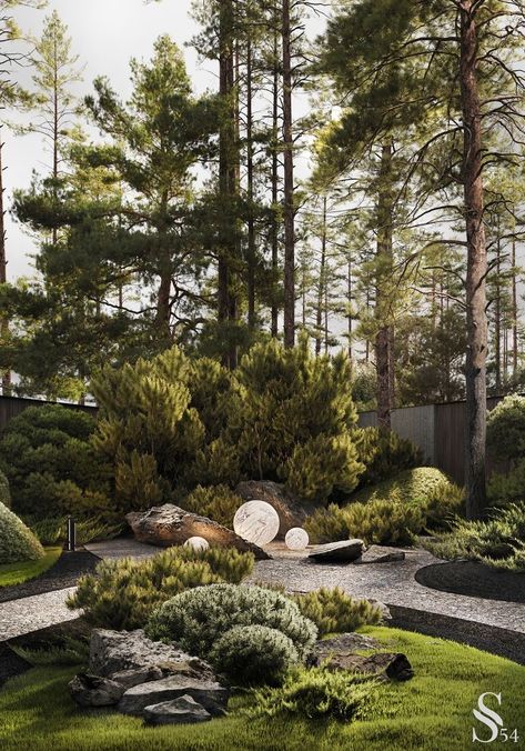 Scandi Garden, Japanese Garden Landscape, Japanese Garden Design, Forest Garden, Love Garden, Backyard Garden Design, Forest House, Modern Landscaping, Front Garden