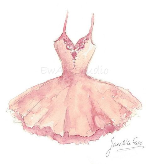 Pink Tutu Art Print, Princess Dress Art, Ballerina Tutu, Pink Dress Wall Art, Watercolor Art, Girl D Ballerina Skirt Drawing, Ballerina Dress Aesthetic, Ballerina Dress Drawing, Ballet Dress Drawing, Tutu Drawing, Ballerina Oc, Princess Dress Art, Ballerina Dresses, Pink Nursery Wall Decor