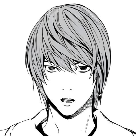 Light Yagami Manga, Light Coquette, Coquette Icon, Mens Hairstyles Thick Hair, Light Icon, Light Yagami, 흑백 그림, Manga Artist, Manga Icons