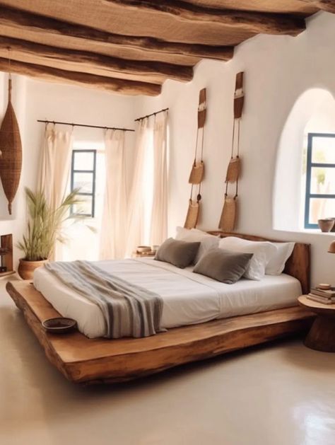 Mexican Style Beach House, Modern Mexican Home Decor Bedroom, Modern Mexican Boho Decor, Spanish Interior Decor, Bedroom Mexican Style, Desert House Interior Design, Mexican Modernism Bedroom, Mexico Inspired Bedroom, Mexican Modern Bedroom