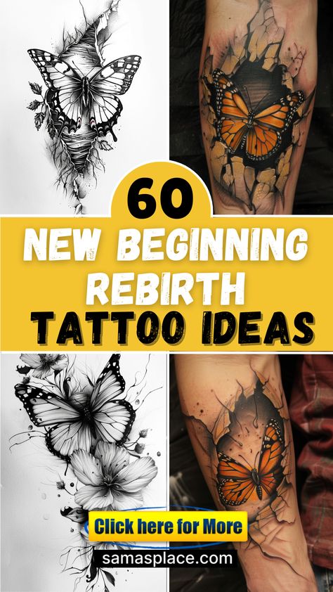 Discover the ultimate collection of 60+ new beginning rebirth tattoos for 2024 at Sama's Place! Our designs symbolize fresh starts and transformation, perfect for anyone looking to embrace change. From intricate phoenix tattoos to elegant lotus flowers, find the perfect tattoo to represent your journey. Explore our gallery for inspiration and book your session today. Start your new chapter with a stunning tattoo from Sama's Place! Tattoo Symbolizing Growth New Beginnings, Tattoo Ideas Female New Beginnings, New Journey Tattoo Ideas, Tattoos For Starting A New Chapter, Rebirth Flower Tattoo, New Beginning Tattoo For Men, Tattoos For Starting Over, Adding To A Tattoo Ideas, New Begginings Tattoos