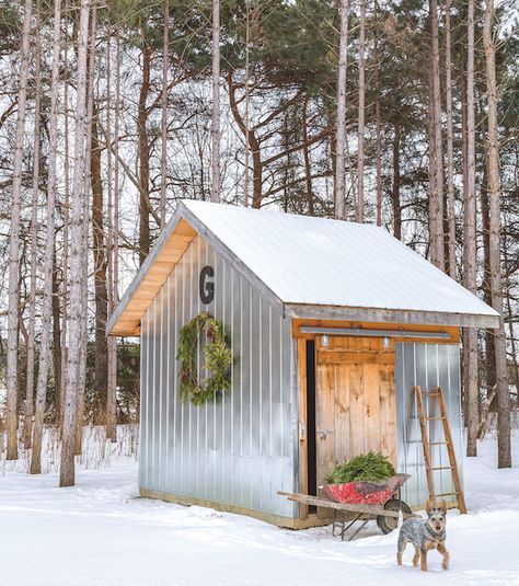 This Cozy Backyard Party Makes A Case For Outdoor Winter Entertaining Garage Architecture, Entertaining Backyard, Norway House, Winter Entertaining, Corrugated Tin, Bar Shed, Entertaining House, Steel Sheds, Cozy Backyard