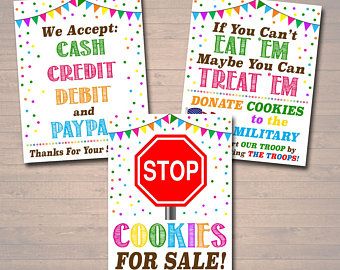 This item is unavailable Fundraiser Bake Sale, Cookies For Sale, Cookie Booth, Booth Table, Scout Crafts, Credit Card Sign, Newsletter Template, Binder Organization, Girl Sign