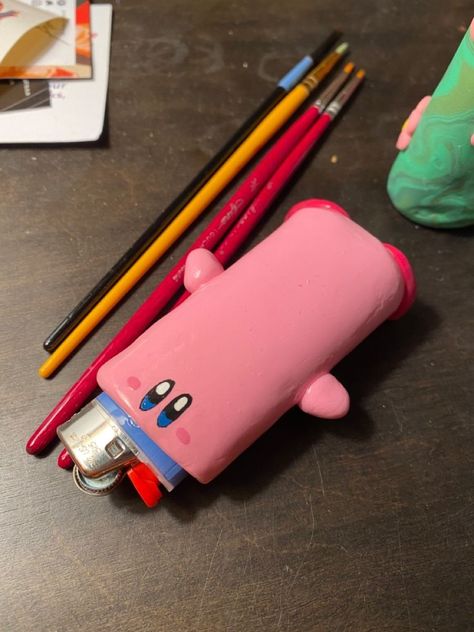 Kirby Ashtray, Clay Lighter Covers, Lighter Holder Clay, Lighter Cover Clay, Air Dry Clay Lighter Case, Clay Lighter Holder, Diy Clay Ashtray, Clay Lighter Case, Clay Lighter