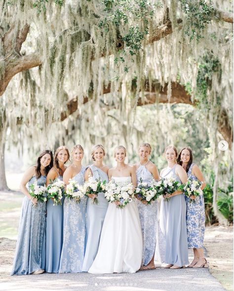 Bridesmaids Mismatched, Light Blue Bridesmaid Dresses, Nyc Luxury, Light Blue Bridesmaid, Sky Blue Bridesmaid Dresses, Blue White Weddings, Ghost Chairs, Bridesmaid Inspiration, Something Blue Wedding