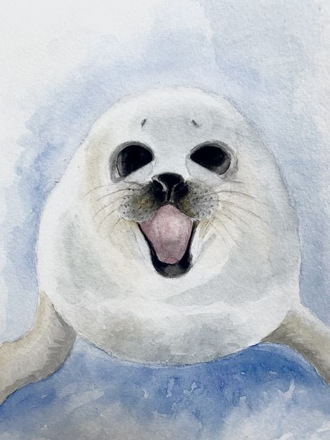 Watercolor seal Waterpaint Ideas, Sea Lion Art, Seal Watercolor, Seal Painting, Seal Poster, Seal Drawing, Seal Tattoo, Cute Seals, Wall Art Diy Paint