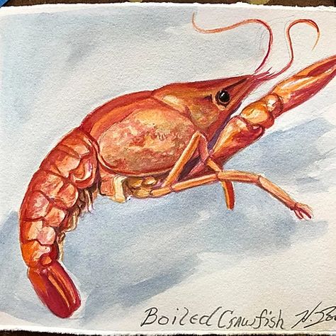 Crawfish Painting Easy, Crawfish Illustration, Crawfish Drawing, Crawfish Painting, Crawfish Tattoo, Crawfish Art, Birthday Paintings, Boiled Crawfish, Seafood Art