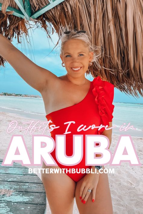 Aruba outfits, Caribbean vacation, red one piece swimsuit Aruba Vacation Outfits, Aruba Outfits, Vacation Dinner Outfit, Dress Pro, Aruba Vacation, Visit Aruba, Aruba Travel, Athletic Dress, Beach Baby