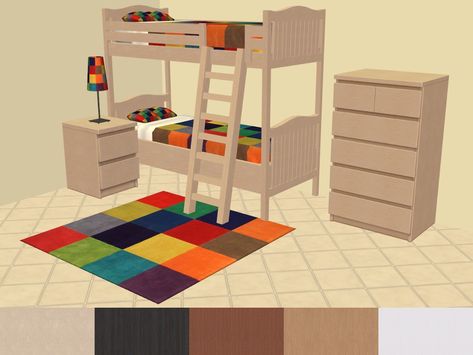 Mod The Sims - Hope Baylor's Nantucket Bunk Beds - MALM Colours Ikea Malm Bedroom, Multicoloured Bedding, Malm Bedroom, Bunk Bed Tent, 3 Bunk Beds, Child Bedroom, Wooden Bunk Beds, Ikea Lack, Free Sims