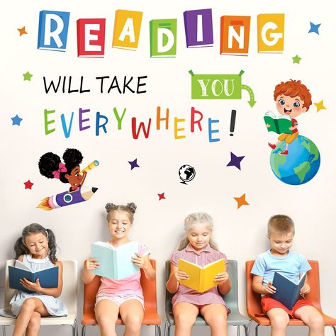 decalmile Reading Corner Wall Decals Educational Reading Will Take You Everywhere Inspirational Quote Wall Stickers Reading Room Classroom Study Room Wall Decor : Amazon.co.uk: Baby Products Reading Will Take You Everywhere, Reading Corner School, Study Room Wall Decor, Reading Corner Classroom, Wall Decor Amazon, Inspirational Quote Wall, Reading Posters, Plank Challenge, Reading Area