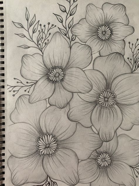 🔲🔳 Batik Flowers Drawing, Pencil Sketch Of Flowers, Batik Design Drawing, Notebook Embroidery, Batik Drawing, Flora And Fauna Drawing, Name Drawings, Pencil Drawings Of Flowers, Disney Canvas Art