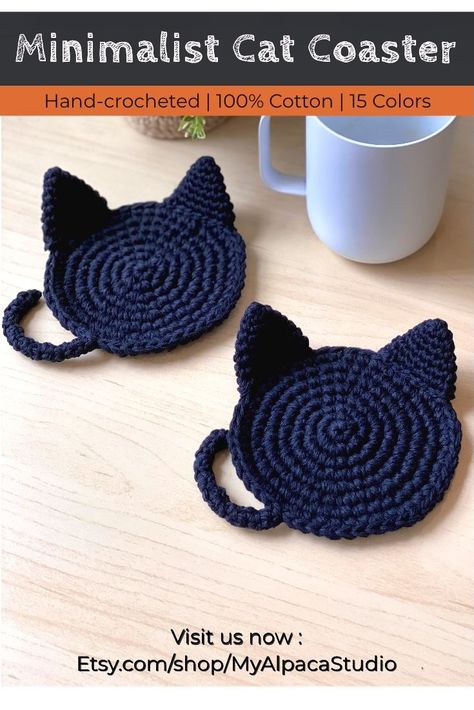 Beginner Blanket, Crochet Mug Cozy, Crochet With Cotton Yarn, Cozy Crochet Patterns, Cat Coasters, Crochet Coaster Pattern, Cup Coaster, Fun Crochet Projects, Crochet Applique