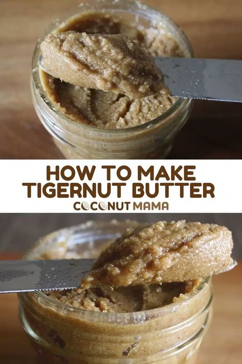 Homemade tigernut butter is easy to make and is a great nut-free butter alternative! This tigernut butter recipe uses tigernut flour, coconut oil and honey to create a delicious nut butter that's tasty and nutritious! Tiger Nut Butter Recipe, Tigernut Butter Recipe, Brazil Nut Butter, Tigernut Butter, Tigernut Recipes, Tigernut Flour Recipes, Autoimmune Protocol Diet Recipes, Histamine Foods, Tiger Nut