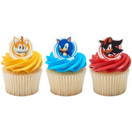 24 Sonic The Hedgehog Cupcake Rings Sonic Themed Birthday Party, Tails And Shadow, Logo Sonic, Walmart Custom Cakes, Sega Logo, Sonic The Hedgehog Shadow, Hedgehog Cupcake, Sonic Birthday Cake, Sonic Cake