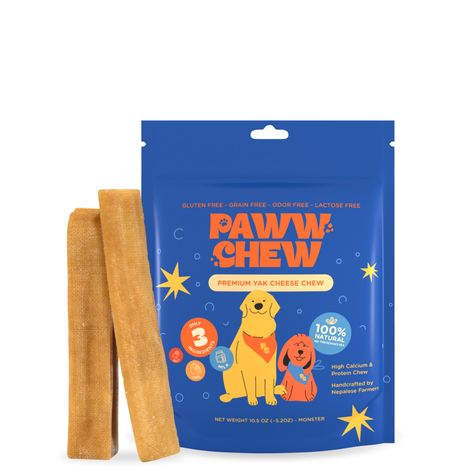 PRICES MAY VARY. 100% NATURAL, ONLY 3 INGREDIENTS: Paww Chew Yak Cheese Sticks are sourced in the Himalayas, and made with only 3 ingredients: milk, lime juice and salt. This makes them fully digestible, gluten free, grain free, odor free, lactose free, chemical free and preservative free. HEALTHY & NUTRITIOUS: Our yak milk dog chews are rich in protein and calcium, offering a wholesome alternative to traditional rawhide. Yak cheese is rich in protein, which is essential for muscle development, Dog Treats Aesthetic, Long Lasting Dog Treats, Dog Treat Packaging, Snack Packaging, Cheese Dog, Dog Diet, Cheese Sticks, Gluten Free Grains, Natural Dog Treats