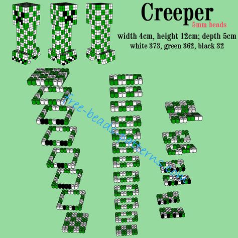 Minecraft Creeper 3D perler beads Hama Beads Pyssla pattern tutorial Hama Minecraft, Minecraft Beads, Hama Beads 3d, 3d Pokemon, 3d Perler Bead, Beads Patterns, Hama Beads Design, Perler Bead Templates, Perler Crafts