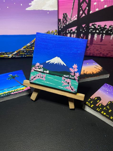 #art #artwork #artistsoninstagram #artoftheday #artofinstagram #painting #paintingart #paintingoftheday #paintings #mtfuji #aesthetic Japan Aesthetic Painting, Japan Aesthetic Painting Easy, Japan Anime Painting, Japan Painting Acrylic, Tokyo Painting Acrylic, Mini Toile, Japanese Pop Art, Korean Painting, Japanese Pop