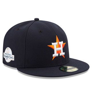 Houston Astros New Era 2017 World Series Champions Side Patch Home 59FIFTY Fitted Hat - Navy Astros Cap, Astros Hat, Jackie Robinson Day, Mlb Postseason, Nationals Baseball, Men's Hats, Fitted Caps, Houston Astros Logo, Mens Navy