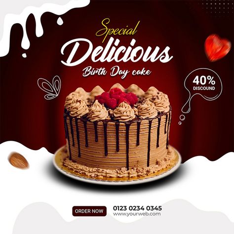 Delicious Birthday Cake Square Social Media Post Banner#pikbest#Templates#Others Cakes Poster Design, Cake Flyer Design Templates, Cake Background Design, Cake Banner Design, Cake Social Media Design, Bakery Banner Design, Cake Poster Design Ideas, Bakery Social Media Post, Cake Social Media Post