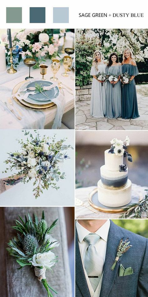 Sage Green And Dusty Blue, Bridesmaid Dresses Sage Green, Bridesmaid Dresses Sage, Dusty Wedding, Dresses Sage Green, Blue Fall Wedding, Blue Bouquets, Bouquets For Wedding, Sage Wedding Colors