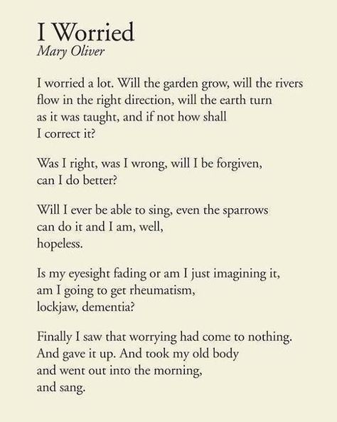 A Sunday poem from Mary Oliver. Mary Oliver Poetry, Affirmation Poems, Poem Mary Oliver, Mary Oliver Quotes, Mary Oliver Poems, Favorite Poems, Small Poems, Marie Claire Australia, Anne Lamott