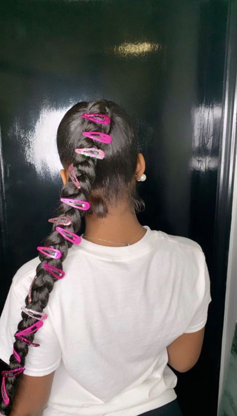 Pink Pin Hair Clip Braided Butterfly Ponytail 🦄 Braid With Butterfly Clips, Butterfly Clips In Braids, Butterfly Clips With Braids, Ponytail With Butterfly Clips, Braids Butterfly Clips, Butterfly Clips Pink, Butterfly Braid, Pink Hair Clips, Healthy Hair Care