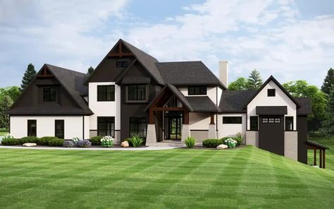 Transitional House Plan - 5 Bedrooms, 3 Bath, 4158 Sq Ft Plan 104-370 Transitional Tudor, Tudor House Plans, Transitional House Plans, European Plan, Brick Exterior, Backyard Office, Farmhouse Style House Plans, House Plans And More, Tudor House