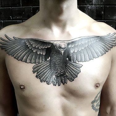 99+ Amazing Tattoo Ideas for Men and Women Eagle Chest Tattoo, Hawk Tattoo, Tattoo Chest, Flying Bird Tattoo, Black Tattoo Cover Up, Crow Tattoo, Cool Chest Tattoos, Pieces Tattoo, Chest Piece Tattoos