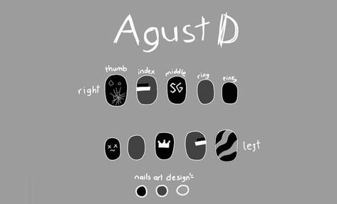 Min Yoongi Inspired Nails, K Pop Nails Seventeen, Suga Nails Designs, Yoongi Nails Designs, Yoongi Inspired Nails, Yoongi Nails Ideas, Suga Inspired Nails, Agust D Nails Designs, K Pop Inspired Nails