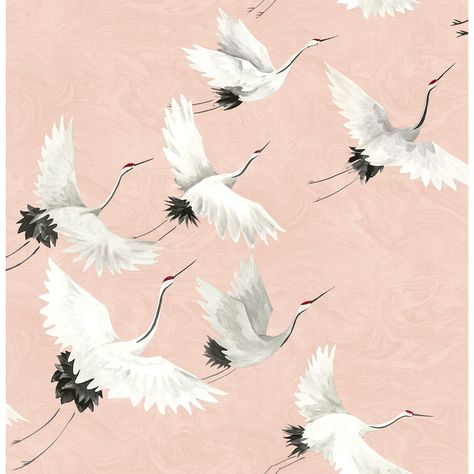 Blush Backdrop, White Crane, A Street Prints, Wallpaper For Wall, Drops Patterns, Crane Bird, Bird Wallpaper, Pink Bird, Peel Stick Wallpaper