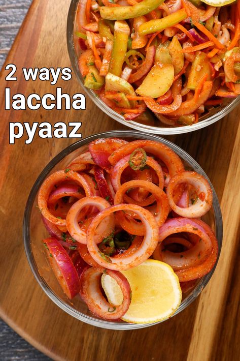 laccha salad recipe - 2 ways | lacha pyaz recipe | onion laccha salad | onion salad Veg Salad Recipes, Hebbars Kitchen, Veg Salad, Pav Recipe, Hebbar's Kitchen, Spicy Snacks Recipes, Cutlets Recipes, Kitchen S, Breakfast Recipes Indian