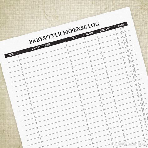 Babysitter Expense Log Printable Sheet, Child Care Budget Planner, Parent Money Tracker, Digital File, Instant Download, bys001 Inventory Checklist, Credit Card Tracker, Inventory Printable, Money Tracker, Calendar Layout, Sign In Sheet, Event Sign, Budget Planer, Child Care