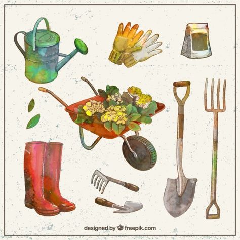 Watercolor gardening tools collection Fr... | Free Vector #Freepik #freevector #watercolor #floral #flower #hand Gardening Watercolor, Garden Tool Rack, Garden Tool Organization, 달력 디자인, Garden Tool Shed, Garden Tool Storage, Garden Windows, Tool Sheds, Yard Design