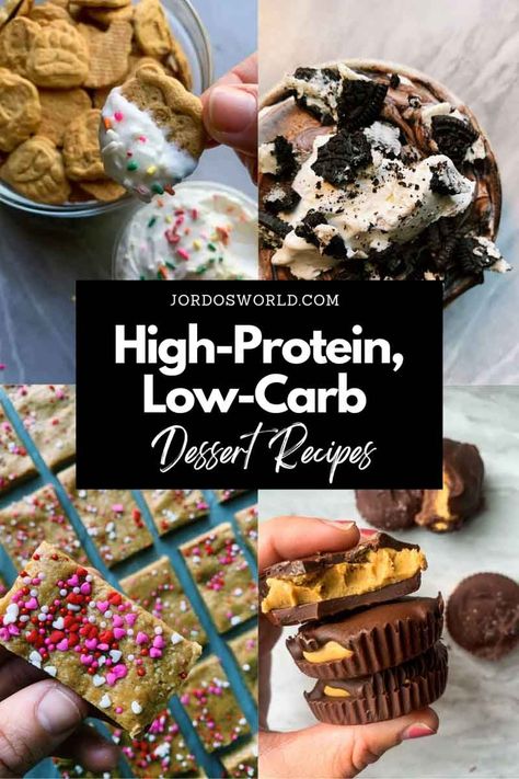 A list of 50+ easy and healthy high-protein, low-carb recipes that taste delicious! High Protein Low Carb Recipes Dessert, High Protein Low Carb Treats, Low Carb High Protein Sweet Treats, Easy High Protein Sweet Snacks, Healthy High Protein Sweet Snacks, High Protein Low Fat Recipes Snacks, Low Carb Protein Recipes, Keto Protein Dessert, Hi Protein Low Carb Desserts