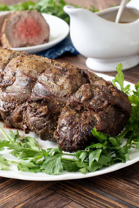 Beef Tenderloin Roast with Gravy - COOKtheSTORY Beef Tenderloin Gravy Recipe, Beef Tenderloin Gravy, Juicy Roast Beef, Roast With Gravy, Best Roast Beef Recipe, Beef Gravy Recipe, Whole Beef Tenderloin, Beef Tenderloin Recipes, Mignon Steak