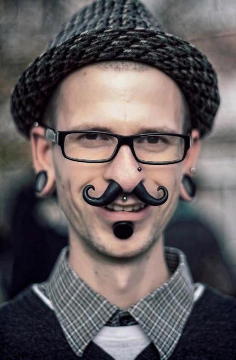 . Septum Guy, Stretched Labret, Septum Mustache, Ranger Tattoo, Dermal Implants, Stretched Septum, Ariel Hair, Nasal Septum, Hipster Looks