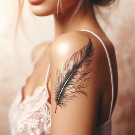 Feather Shoulder Tattoos, Feather Tattoo On Shoulder, Feather Sleeve Tattoo, Hand Tattoos Ideas, Tattoos Feather, Feather Tattoo Arm, Feather Tattoo Meaning, Indian Feather Tattoos, Tattoo On Shoulder