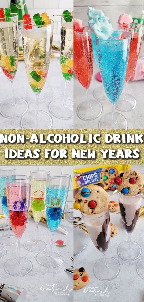 Non Alcoholic Drinks for New Years Eve- mocktails unique fun ideas for kids and adults. Non-alcoholic drinks to make. No alcohol. Nye Drinks For Kids, New Years Family Party, New Years Drink Ideas, Kids New Years Party, Kids Nye Party, New Years Eve For Kids, New Years Drink, New Years For Kids, Nye Recipes