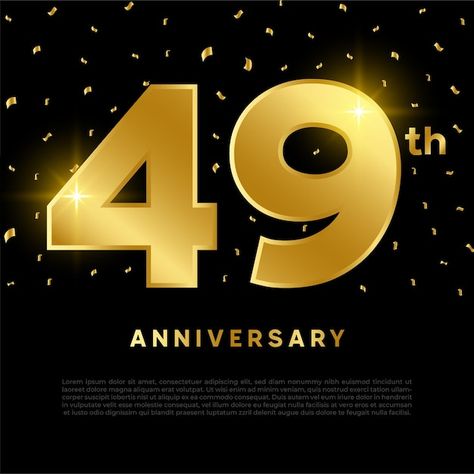 49th Anniversary, Anniversary Celebration, Lorem Ipsum, Gold Glitter, Black Background, Premium Vector, Black Backgrounds, Graphic Resources, Glitter