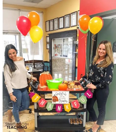 Teacher Treat Trolley, Kindness Cart For Teachers, Teacher Snack Cart Themes, Pta Snack Cart, Teacher Treat Cart Ideas, Faculty Meeting Snacks, Treat Trolley For Teachers, Treat Cart Ideas, Teacher Treat Cart